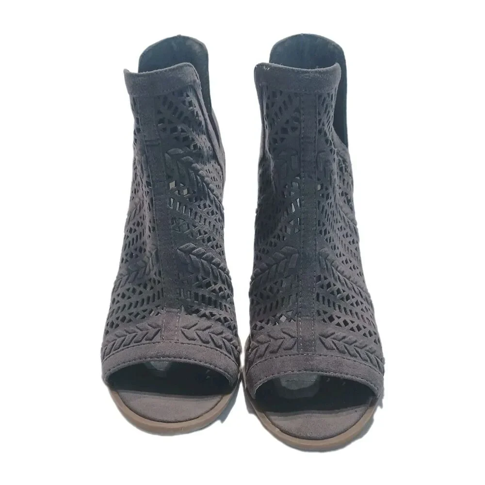 Steve Madden  Gray Perforated Cutout Open Toe Booties Women's Size 6